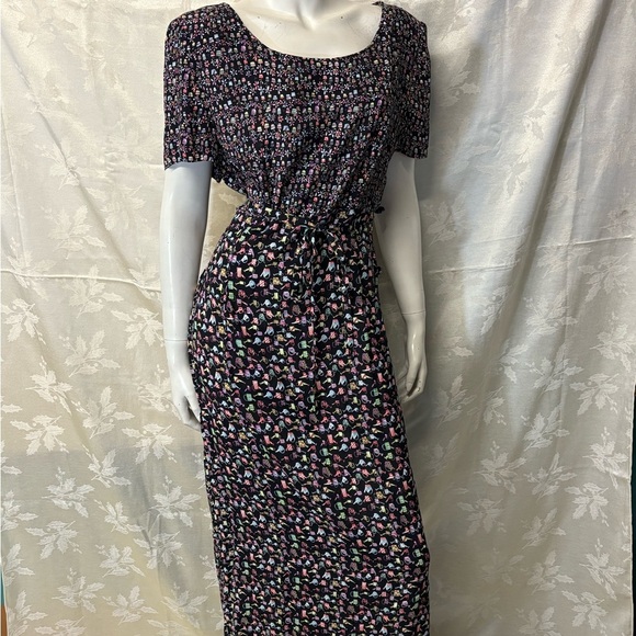 Maggy London Black Casual Sheath Maxi Dress with Short Sleeves and Scoop Neck - Picture 1 of 12